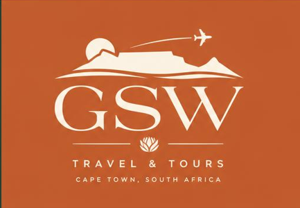 GSW Travel and Tours logo: Table Mountain, plane and protea motif